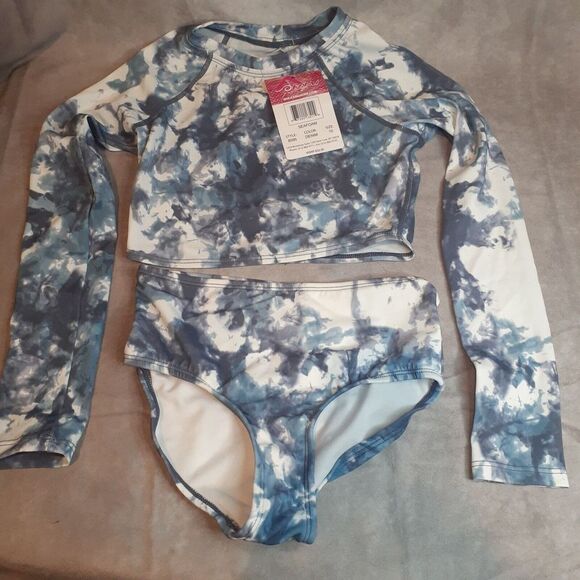 Kanu Surf Other - Kanu Surf Girls Size 10 Long Sleeve‎ 2 Piece Swimming Suit Seafoam Marble